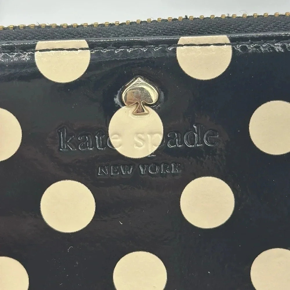 Kate Spade Carlisle Street Lacey Midnight / Cream polka dot zip around wallet